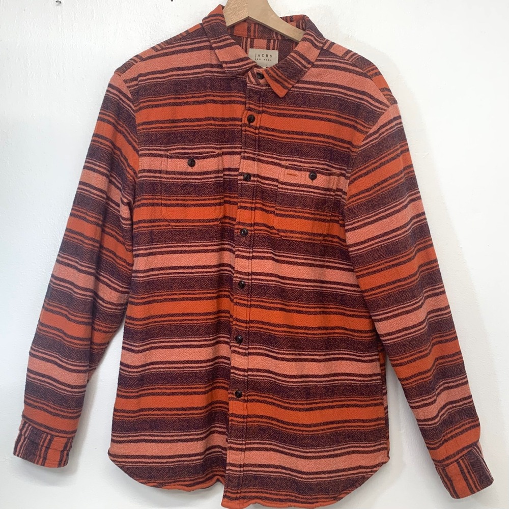 Jachs Quilted Lined Shirt Jacket Men Striped Woven 100% Cotton Streetwear Casual